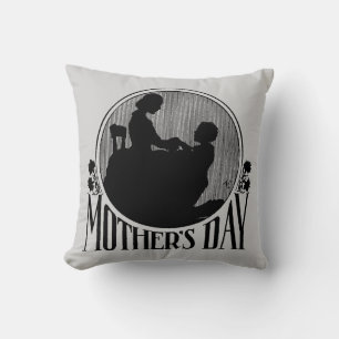 Retro Mother's Day Silhouette Light Gray Cushion