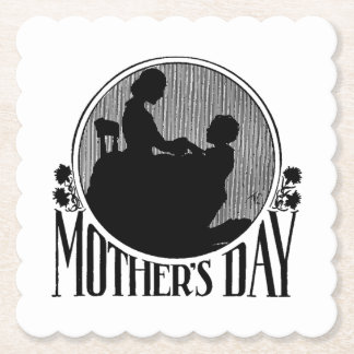 Retro Mother's Day Silhouette Paper Coaster