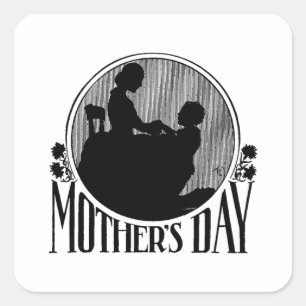 Retro Mother's Day Silhouette Square Sticker