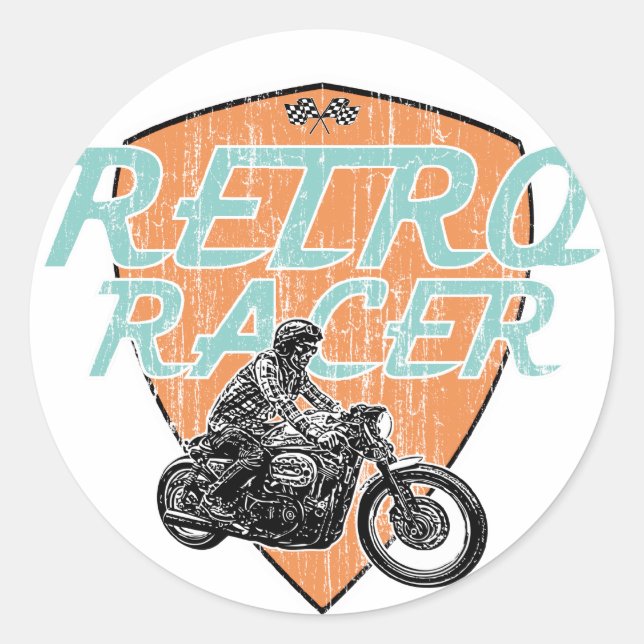 Retro moto racer classic round sticker (Front)