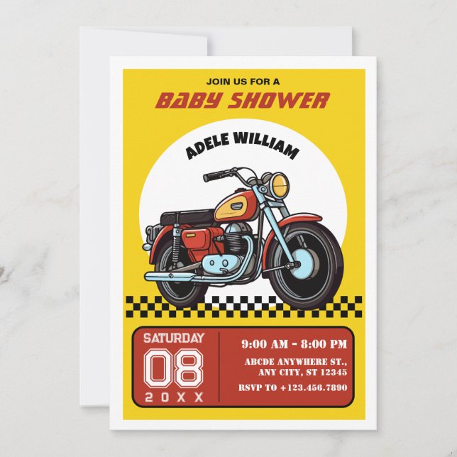 Retro motorcycle baby shower Invitation (Front)