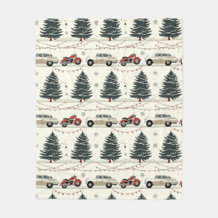 Retro Motorcycle Christmas Road Nights Fleece Blanket