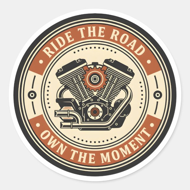 Retro Motorcycle Engine Badge Style Classic Round Sticker (Front)