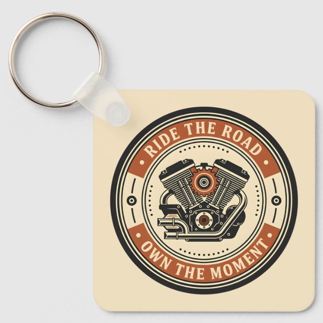 Retro Motorcycle Engine Badge Style Key Ring (Front)