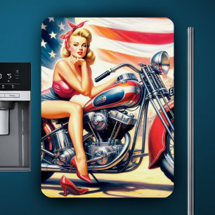 Retro Motorcycle Pin Up Magnet