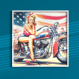 Retro Motorcycle Pin Up Poster