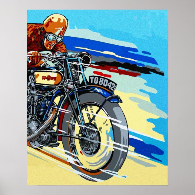 Retro motorcycle racer painting poster (Front)