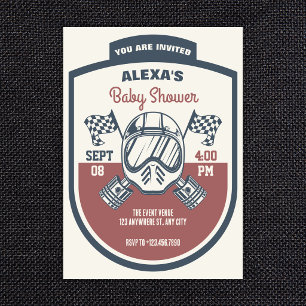 Retro motorcycle racing baby shower invitation