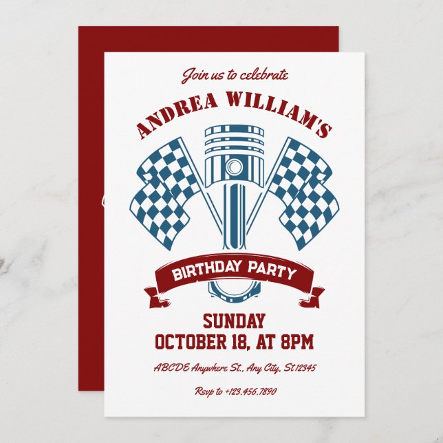 Retro motorcycle racing machine  invitation (Front/Back)