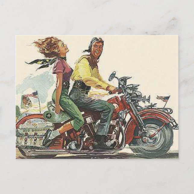 Retro Motorcycle Ride, Vintage Style Bikers Postcard (Front)