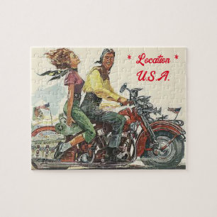 Retro Motorcycle Ride, Vintage Style Personalised Jigsaw Puzzle