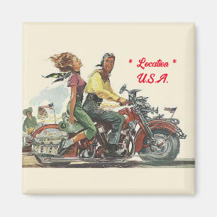 Retro Motorcycle Ride, Vintage Style Personalised Magnet