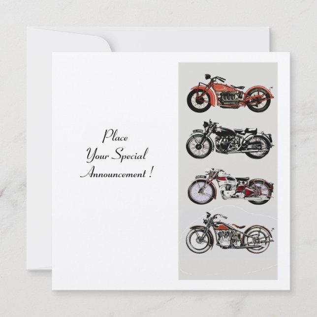 RETRO MOTORCYCLES  PARTY ,Gold White Red Black Invitation (Front)