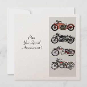 RETRO MOTORCYCLES PARTY Red Black White Champagne Invitation