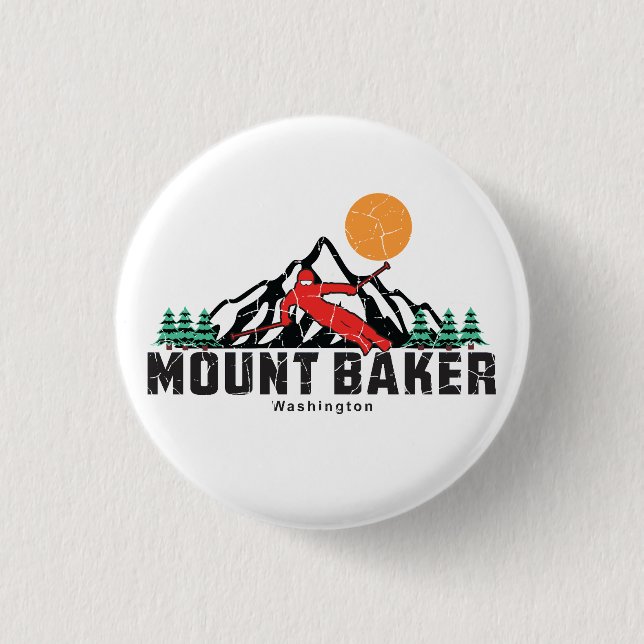 Retro Mount Baker Ski 3 Cm Round Badge (Front)