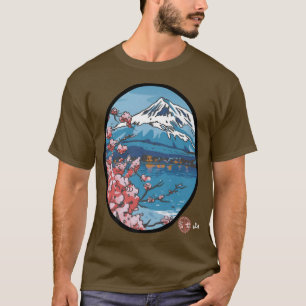 Retro Mount Fuji Japan Art Aesthetic Cherry Blosso T-Shirt