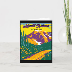 Retro Mount Rainier National Park Hiking Camping  Card