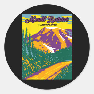 Retro Mount Rainier National Park Hiking Camping Classic Round Sticker