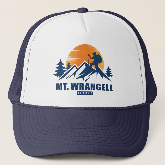 Retro Mount Wrangell Hike T-Shirt Trucker Hat (Front)