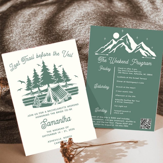 Retro Mountain Camp Bachelorette Itinerary Weekend Invitation (Creator Uploaded)