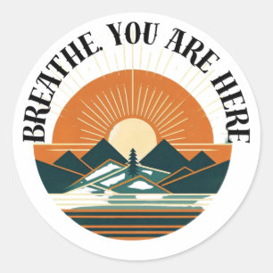 Retro mountain design with rising sun – Minimalist Classic Round Sticker