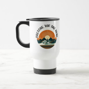 Retro mountain design with rising sun – Minimalist Travel Mug