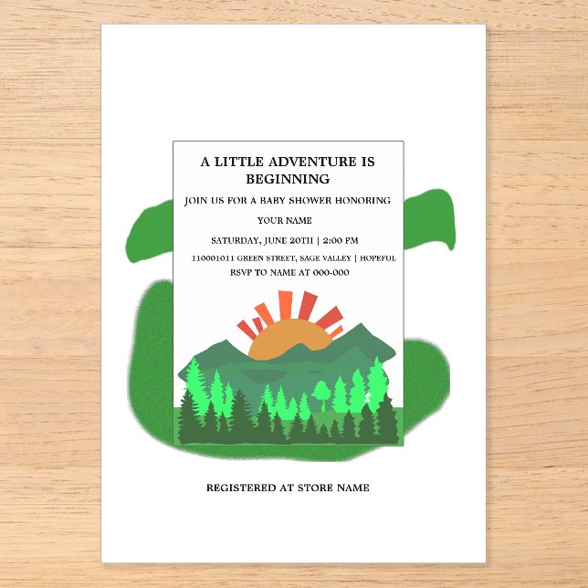 Retro Mountain Forest Baby Shower Invitation Sage (Front)