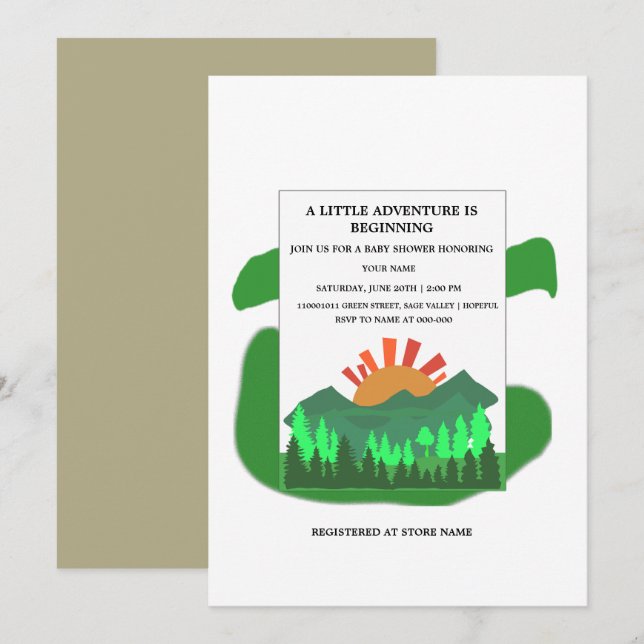 Retro Mountain Forest Baby Shower Invitation Sage (Front/Back)