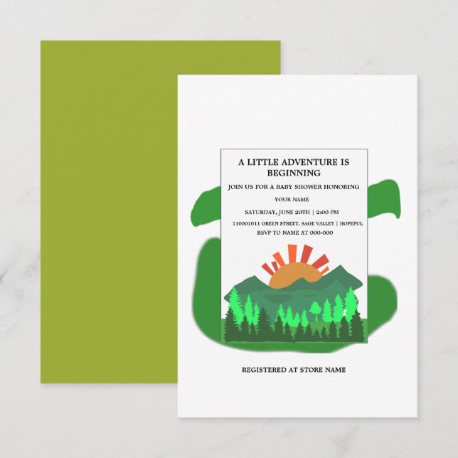 Retro Mountain Forest Baby Shower Invitation Sage (Front/Back)
