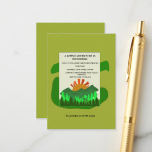 Retro Mountain Forest Baby Shower Invitation Sage