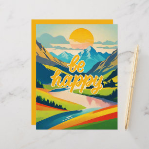 Retro Mountain Landscape "Be Happy" Custom Letterhead