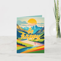 Retro Mountain Landscape "Be Happy"