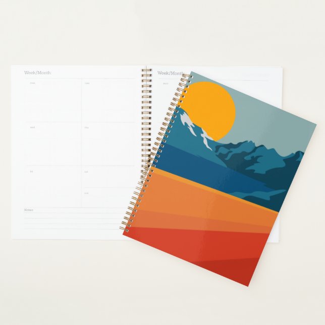 Retro Mountain Landscape Illustration Orange Blue Planner (Display)