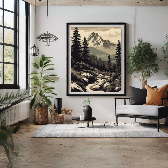 Retro Mountain Landscape Illustration Poster (Retro Mountain Landscape Illustration Poster)