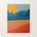 Retro Mountain Landscape Illustration Red Blue Jigsaw Puzzle<br><div class="desc">This stylish Jigsaw Puzzle features a colourful and bold illustration of a retro mountain landscape in red,  orange,  and blue.</div>