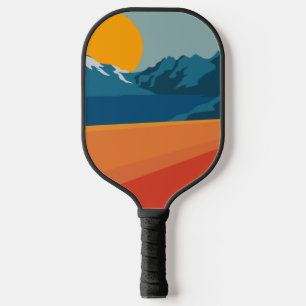 Retro Mountain Landscape Illustration Red Blue Pickleball Paddle