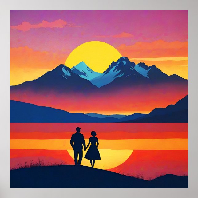 Retro Mountain Landscape Love Poster (Front)