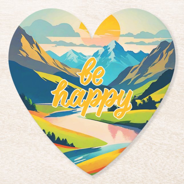 Retro Mountain Landscape Paper Coaster (Front)