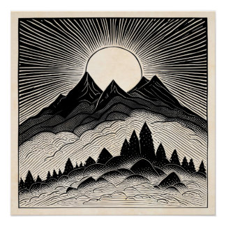 Retro Mountain Landscape Poster