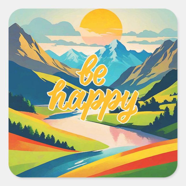 Retro Mountain Landscape  Square Sticker (Front)