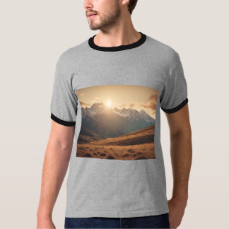 retro mountain landscape with sun, muted earth ton T-Shirt