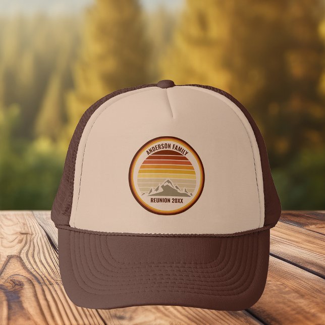 Retro Mountain Sunset Custom Family Reunion Party Trucker Hat (Creator Uploaded)