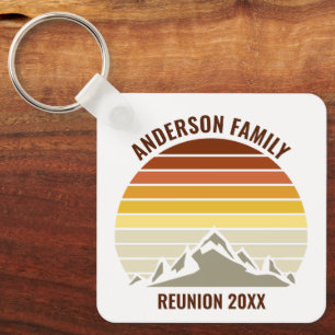 Retro Mountain Sunset Personalised Key Ring