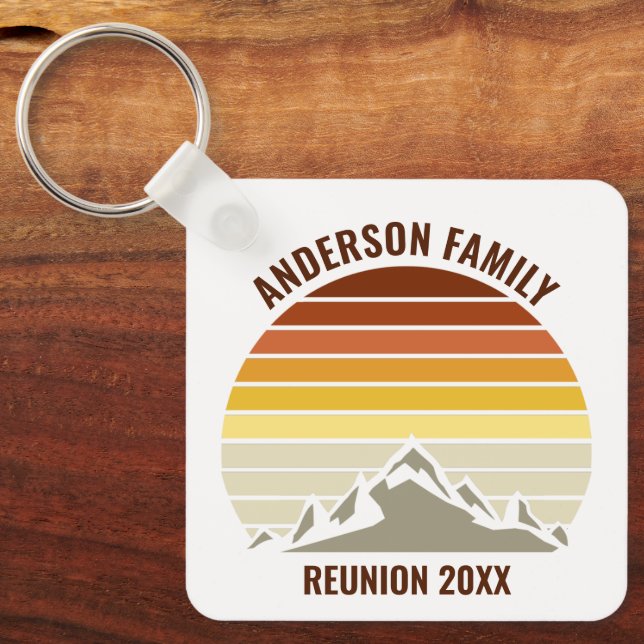 Retro Mountain Sunset Personalised Key Ring (Front)