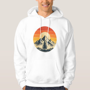 Retro Mountain Sunset Pine Tree Nature Hiking T-Sh Hoodie