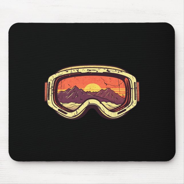 Retro Mountain Sunset Ski Snowboard Goggles 80s Sk Mouse Pad (Front)