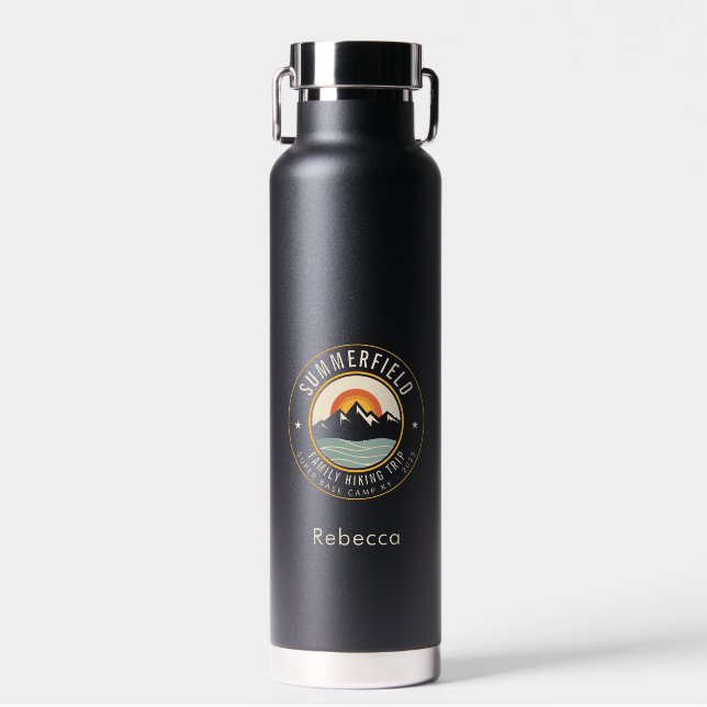 Retro Mountains Family Hiking Keepsake Custom Water Bottle (Front)