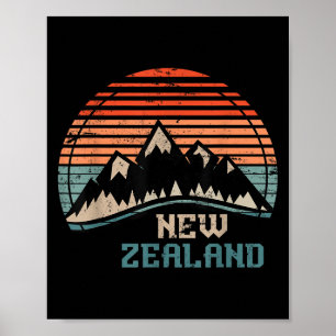 Retro Mountains New Zealand Poster