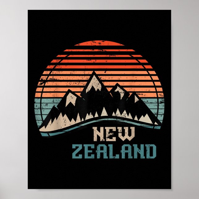 Retro Mountains New Zealand  Poster (Front)