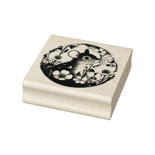 Retro Mouse with Buttercup  Rubber Stamp